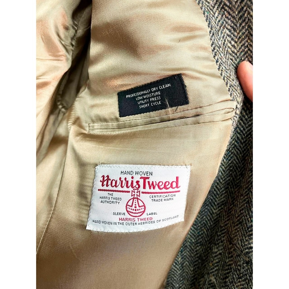 Harris Tweed Blazer Jos A Bank Herringbone Wool Sport Coat Hand Woven Scotland M - Picture 5 of 5